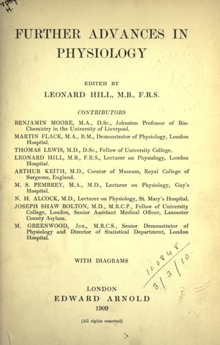 Further advances in physiology