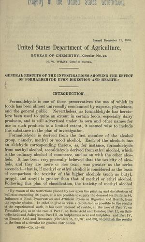 General results of the investigations showing the effect of formaldehyde upon digestion and health