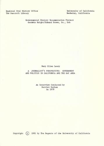 A journalist's perspective : government and politics in California and the Bay Area nd related material