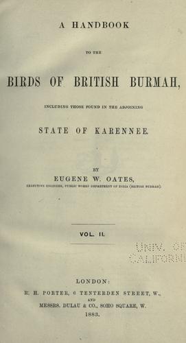 A handbook to the birds of British Bermah, including those found in the adjoining state of Karennee