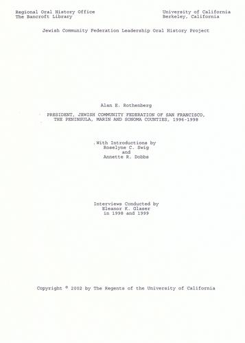 President, Jewish Community Federation of San Francisco, the Peninsula, Marin and Sonoma Counties, 1996-1998