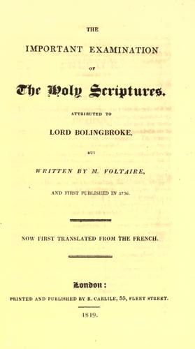 The important examination of the Holy Scriptures