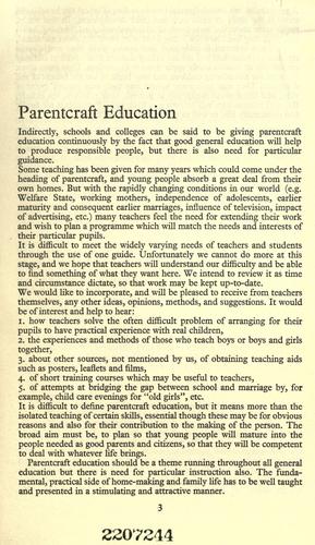 Suggestions for parentcraft education in schools and colleges
