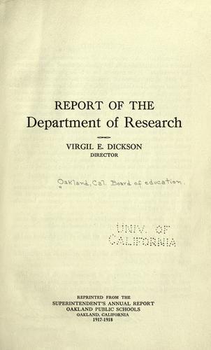 Report of the Department of research