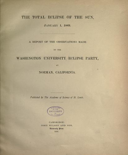 The Total eclipse of the sun, January 1, 1889