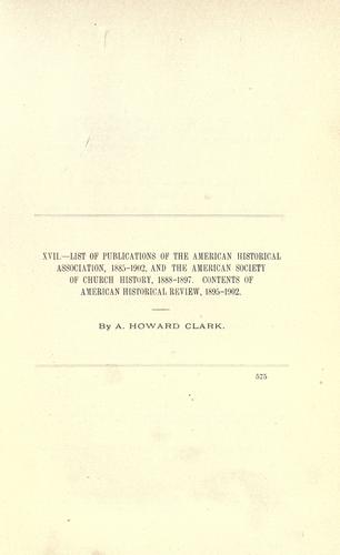 List of publications of the American Historical Association, 1885-1902, and the American Society of Church History, 1888-1897