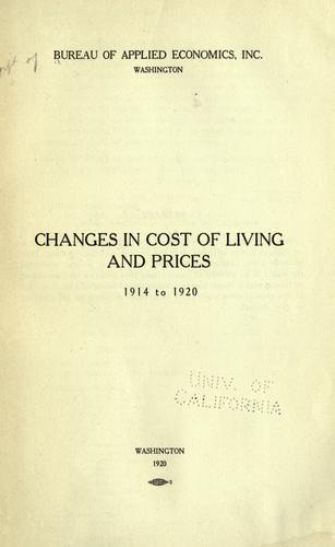 Changes in cost of living and prices, 1914 to 1920