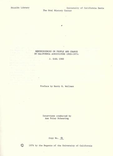 Reminiscences on people and change in California agriculture, 1900- 1975