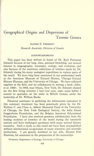 Geographical origins and dispersions of termite genera