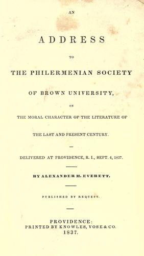 An address to the Philermenian Society of Brown University