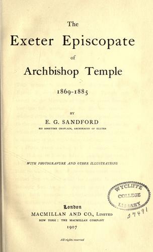 The exeter episcopate of Archbishop Temple, 1869-1885
