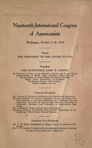 Nineteenth International Congress of Americanists, Washington, October 5-10, 1914