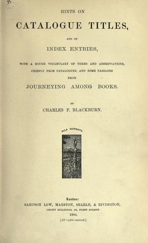 Hints on catalogue titles and on index entries