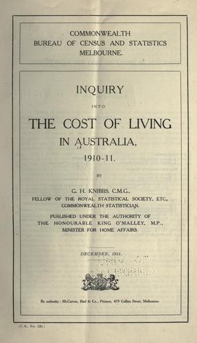Inquiry into the cost of living in Australia, 1910-11