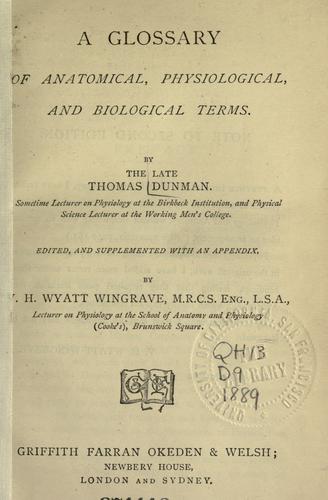 A glossary of anatomical, physiological, and biological terms