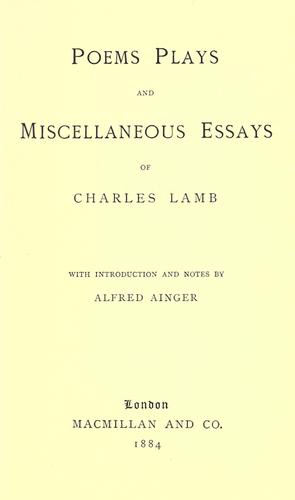 Poems, plays and miscellaneous essays of Charles Lamb