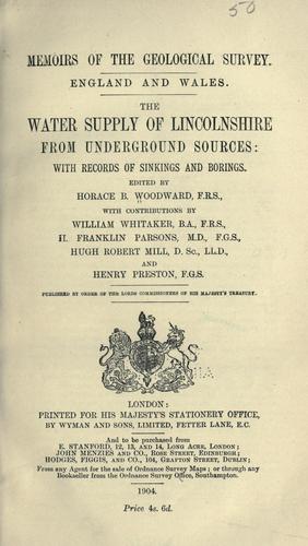 The water supply of Lincolnshire from underground sources