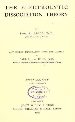 The electrolytic dissociation theory