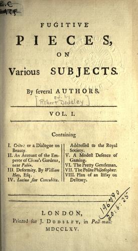 Fugitive Pieces, on Various Subjects