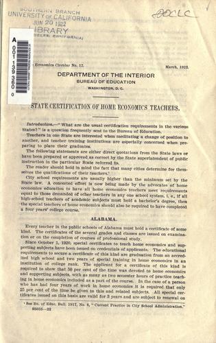 State certification of home economics teachers ..