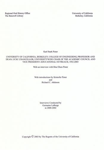 University of California, Berkeley, College of Engineering, professor and dean; UCSC chancellor; universitywide chair of the Academic Council and vice president, Educational Outreach, 1952-2003