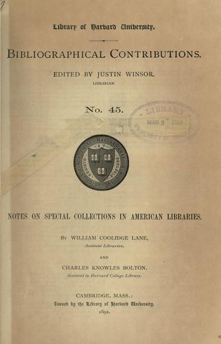 Notes on special collections in American libraries