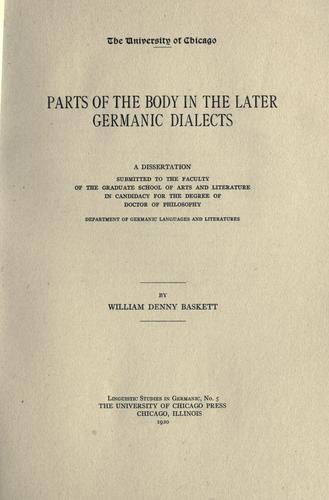 Parts of the body in the later Germanic dialects