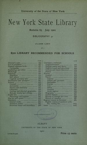 Class list of a $500 library recommended for schools ..