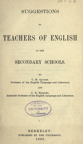 Suggestions to teachers of English in the secondary schools