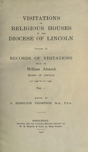 Visitations of religious houses in the diocese of Lincoln
