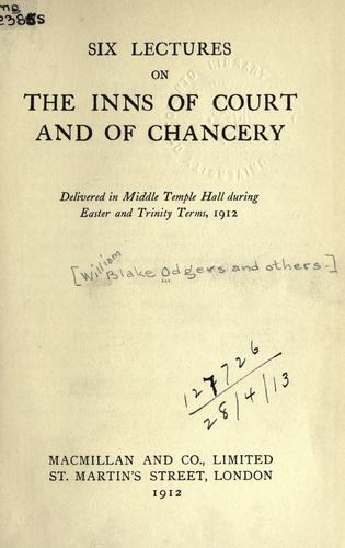 Six lectures on the Inns of Court and of Chancery