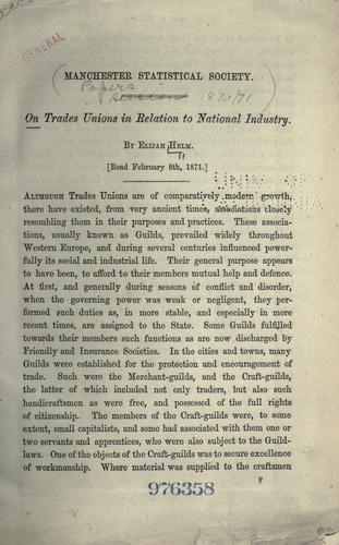 On trades unions in relation to national industry