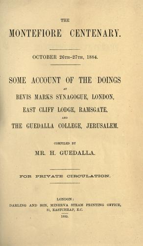 The Montefiore centenary, October 26th-27th, 1884