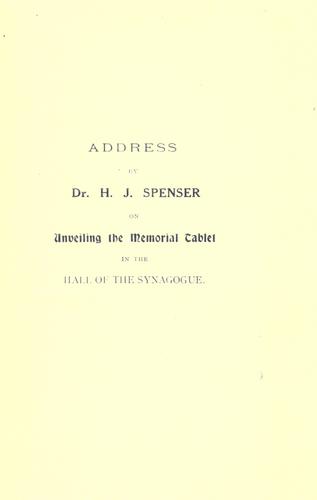 Addresses delivered at the East London Synagogue, Stepney