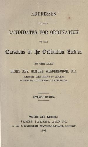 Addresses to the candidates for ordination