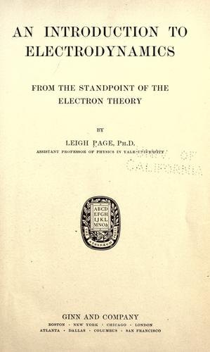 An introduction to electrodynamics from the standpoint of the electron theory