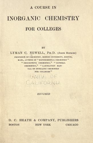 A course in inorganic chemistry for colleges