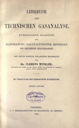 Lehrbuch der technischen gasanalyse