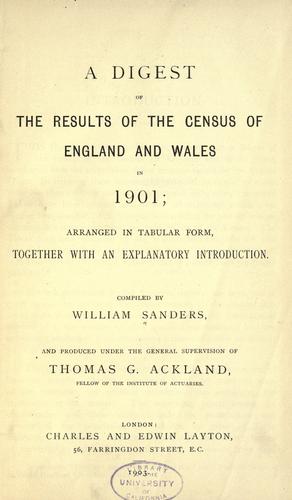 A digest of the results of the census of England and Wales in 1901