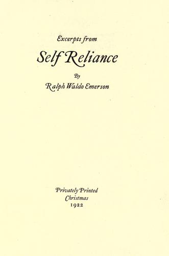 Excerpts from Self reliance