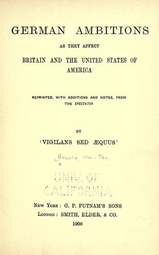 German ambitions as they affect Britain and the United States of America