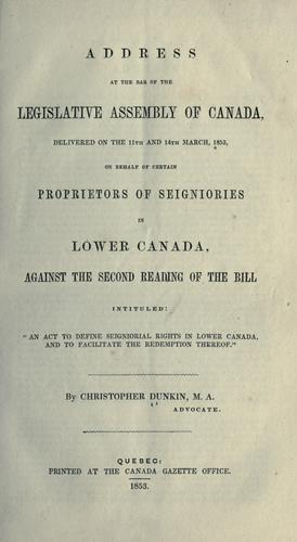 Address at the bar of the Legislative Assembly of Canada