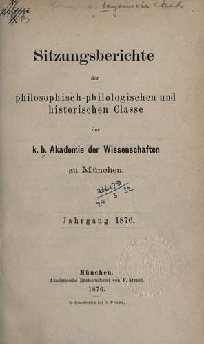 Sitzungsberichte - Bayerische Akademie der Wissenschaften, Philosophisch-Historische Abteilung