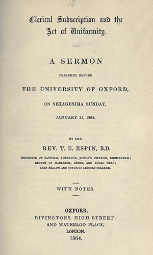 Clerical subscription and the act of uniformity