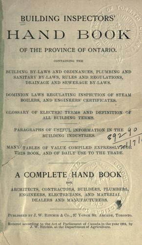 Building inspectors' hand book of the province of Ontario