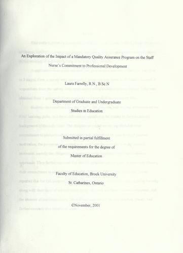An exploration of the impact of a mandatory quality assurance program on the staff nurse's commitment to professional development