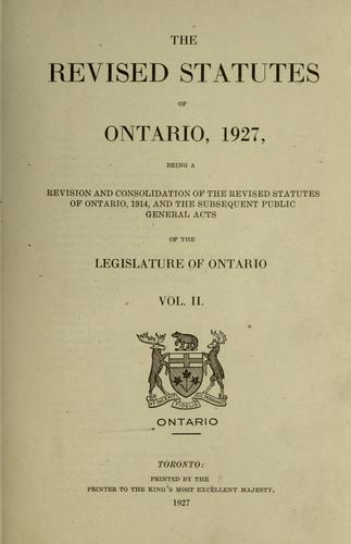 Laws, etc. (Revised statutes of Ontario, 1927)