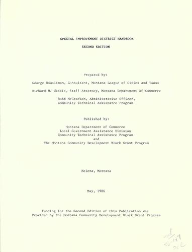 Special improvement district handbook