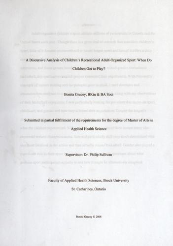 A discursive analysis of children's recreational adult-organized sport