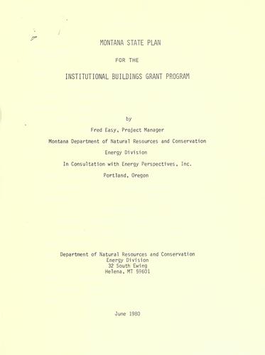 Montana state plan for the Institutional Buildings Grant Program